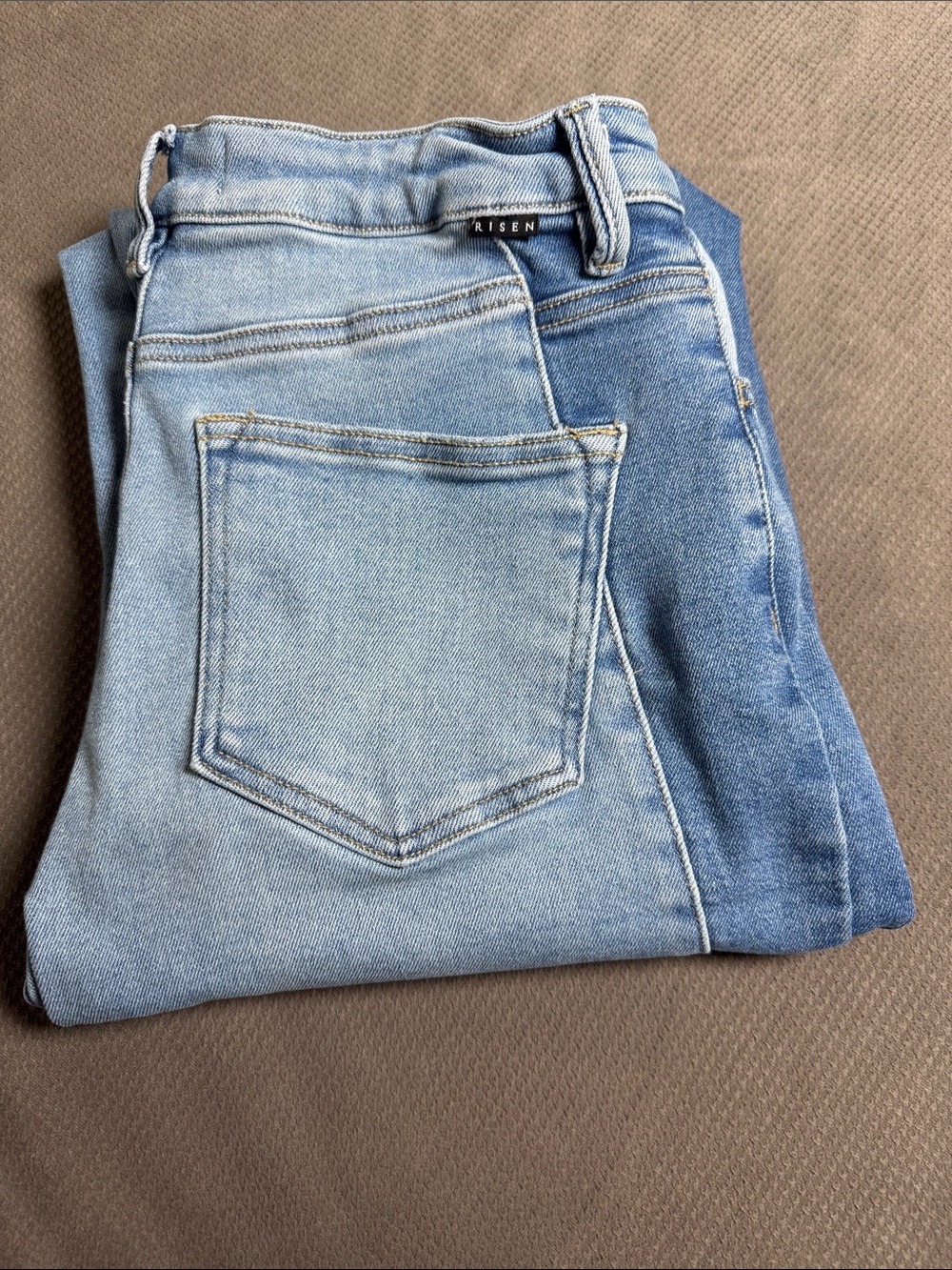 Risen High-Rise Two-Tone Light Blue Barrel Denim Jeans